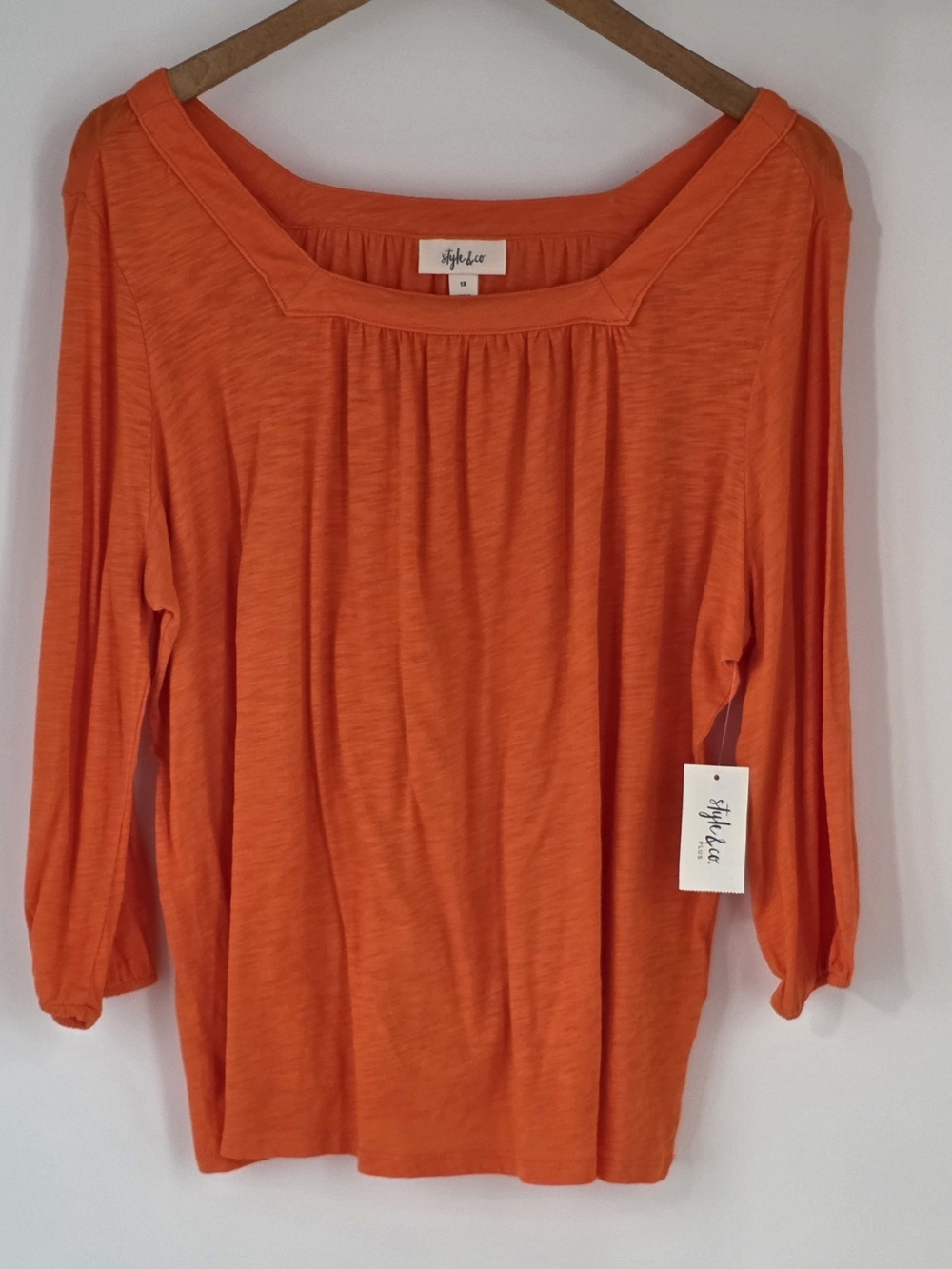 Style & Co. Women's Orange Scoop Neck 3/4 Sleeve Womens Plus Size 1X